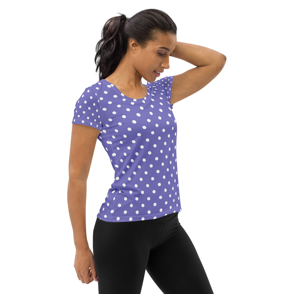Women’s Lavender Purple Polka Dot Athletic T-Shirt - Lightweight Moisture Wicking Workout Top With UPF 50+