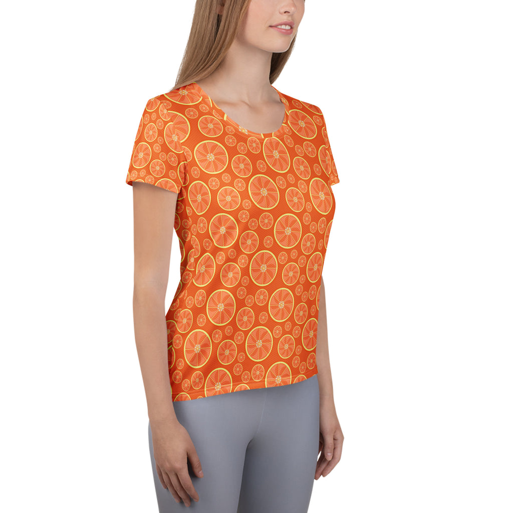 Women’s Orange Citrus Athletic T-Shirt - Lightweight Moisture Wicking Workout Top With UPF 50+
