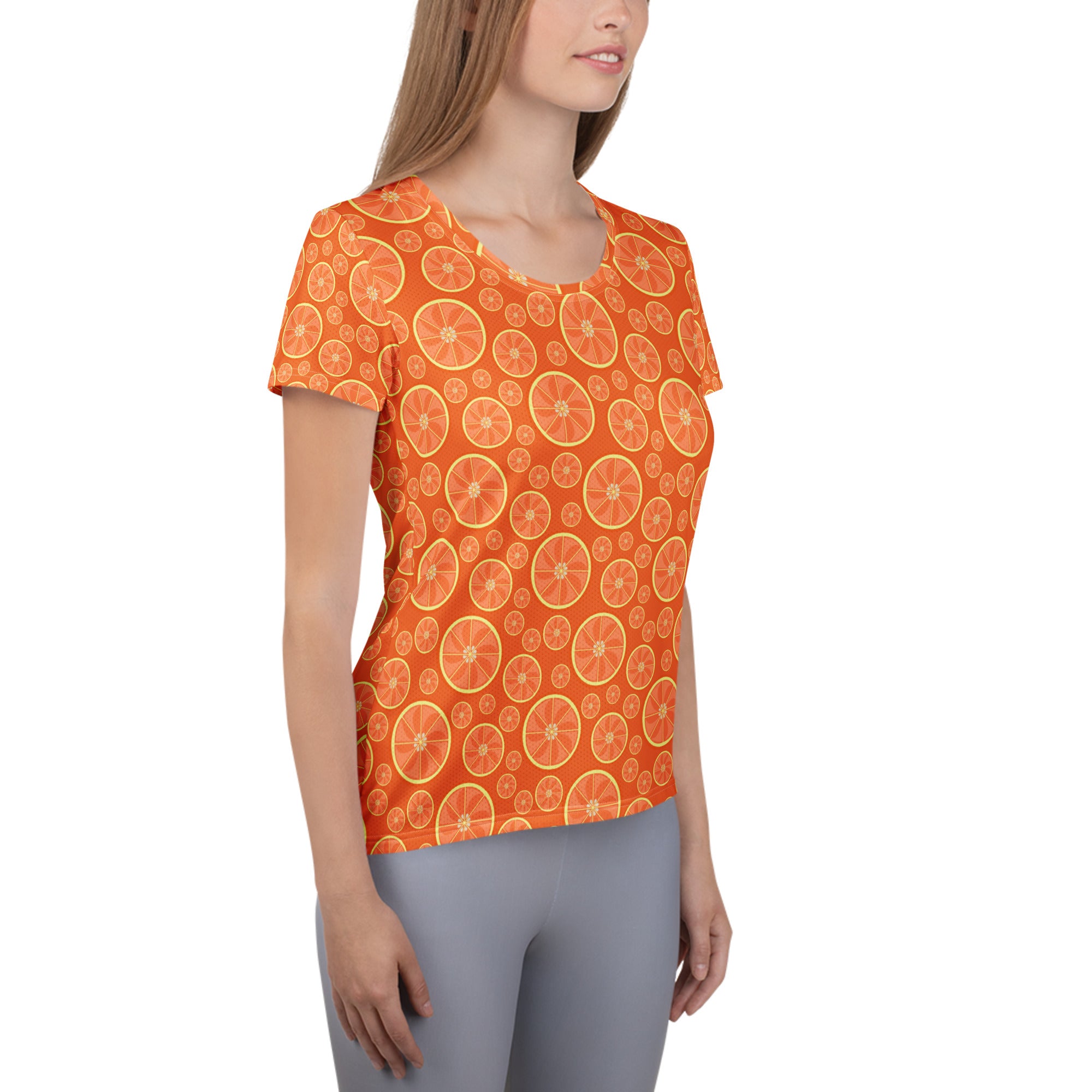 Women’s Orange Citrus Athletic T-Shirt - Lightweight Moisture Wicking Workout Top With UPF 50+