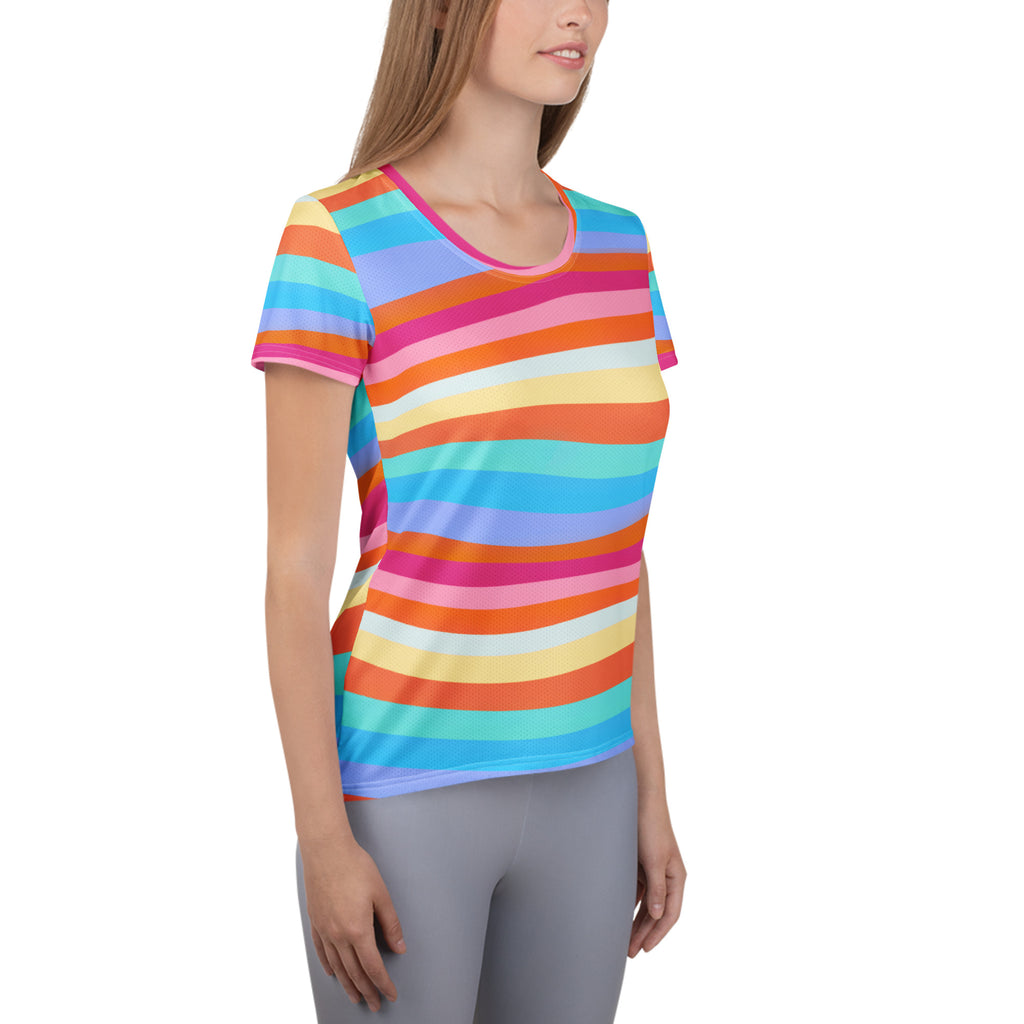 Women’s Colorful Wavy Sand Athletic T-Shirt - Lightweight Moisture Wicking Workout Top With UPF 50+
