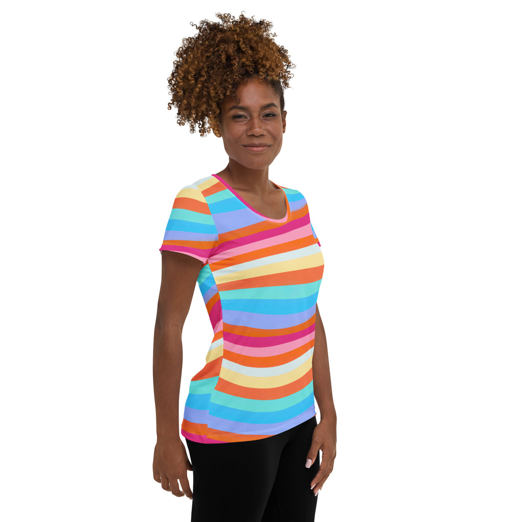 Women’s Colorful Wavy Sand Athletic T-Shirt - Lightweight Moisture Wicking Workout Top With UPF 50+