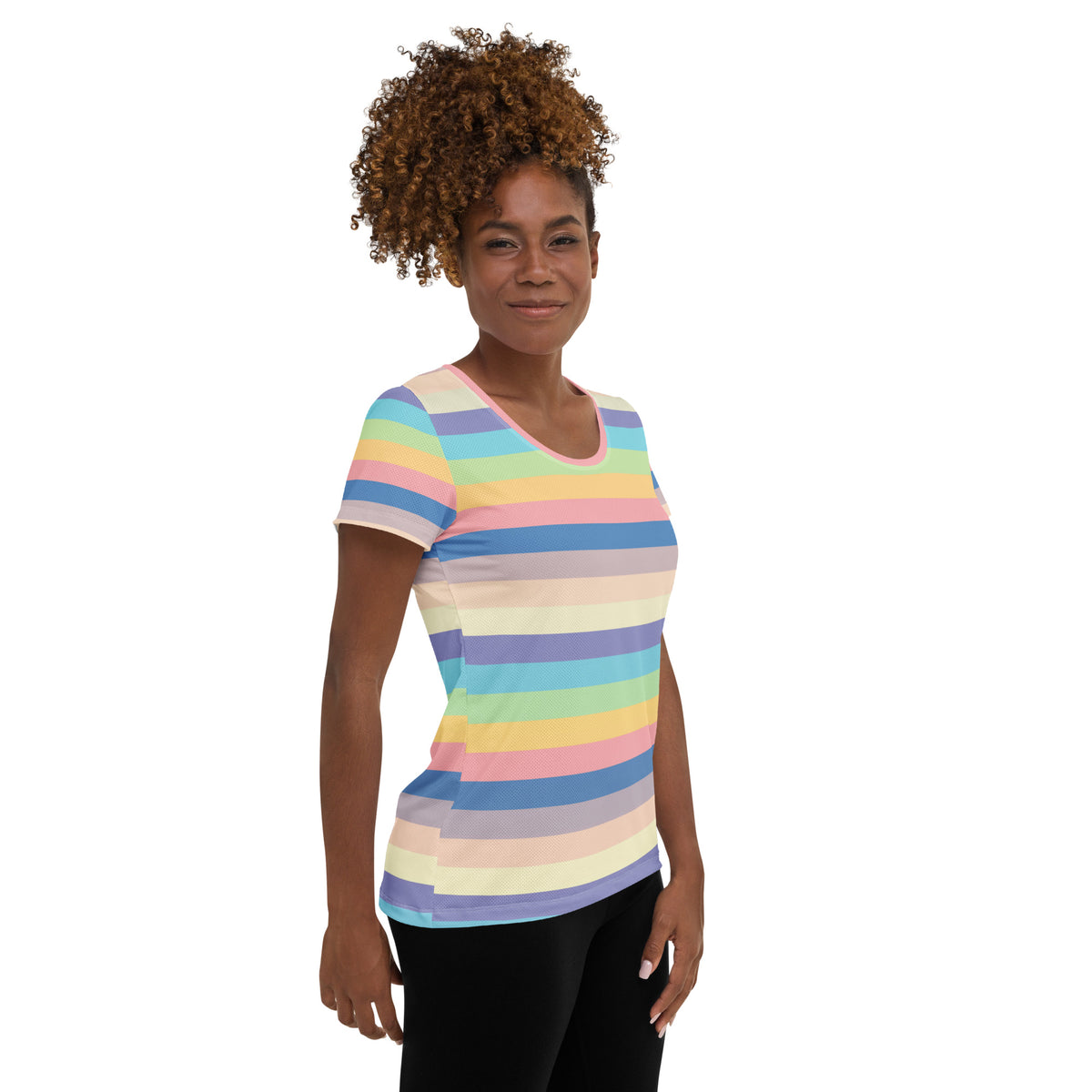 Women’s Colorful Stripe Athletic T-Shirt - Lightweight Moisture Wicking Workout Top With UPF 50+