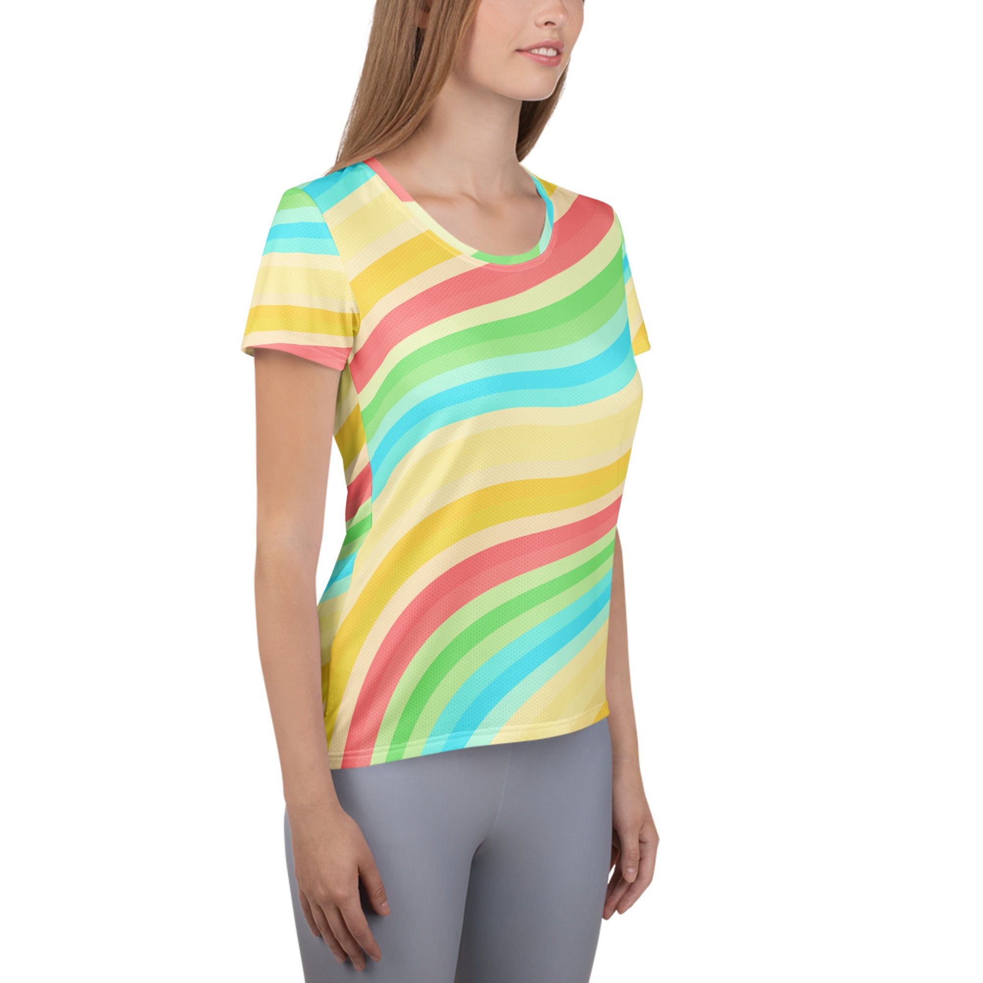 Women’s Wavy Yellow Aqua Athletic T-Shirt - Lightweight Moisture Wicking Workout Top With UPF 50+