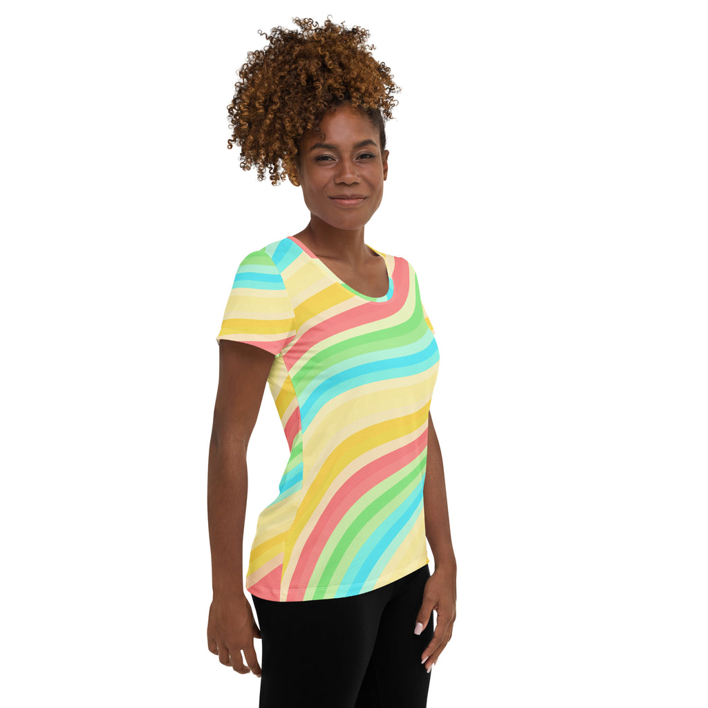 Women’s Wavy Yellow Aqua Athletic T-Shirt - Lightweight Moisture Wicking Workout Top With UPF 50+