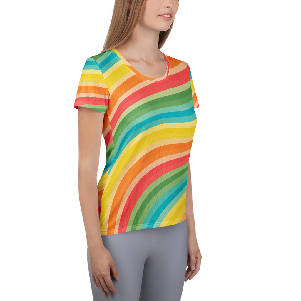 Women’s Beach Sunset Wave Athletic T-Shirt - Lightweight Moisture Wicking Workout Top With UPF 50+