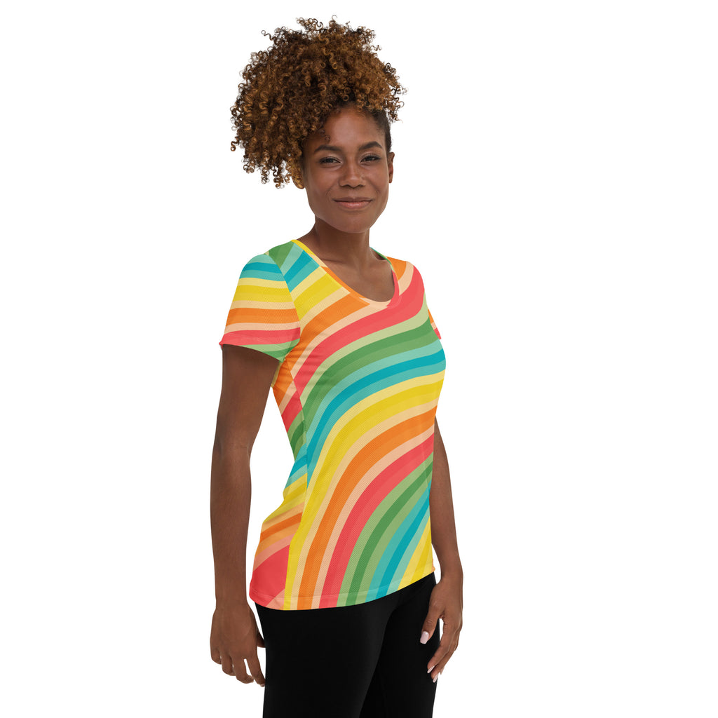 Women’s Beach Sunset Wave Athletic T-Shirt - Lightweight Moisture Wicking Workout Top With UPF 50+