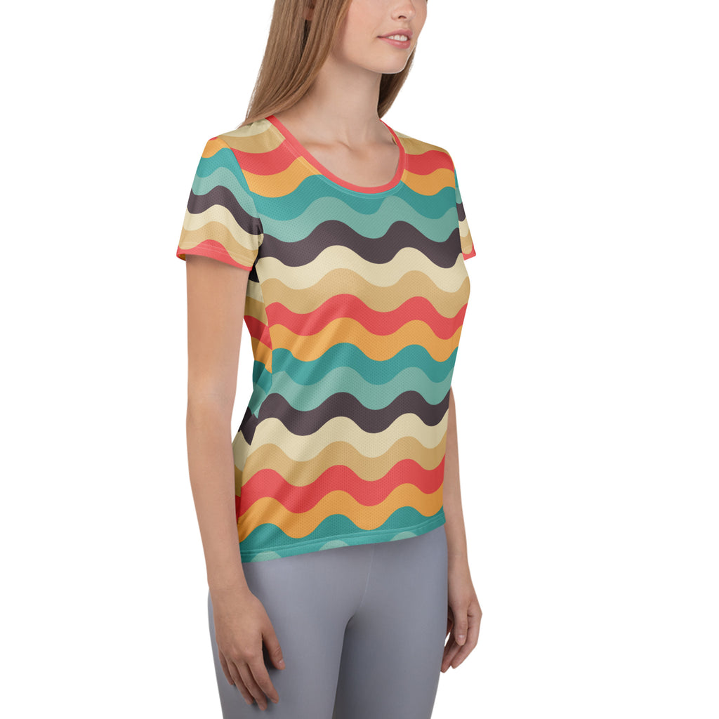 Women’s Retro Wavy Sand Athletic T-Shirt - Lightweight Moisture Wicking Workout Top With UPF 50+