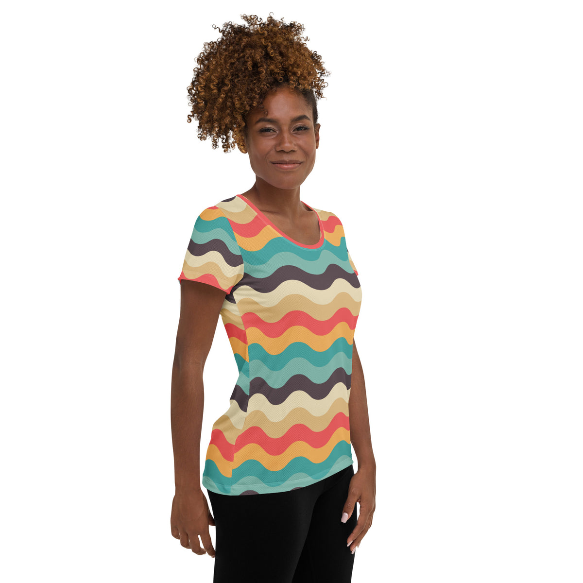 Women’s Retro Wavy Sand Athletic T-Shirt - Lightweight Moisture Wicking Workout Top With UPF 50+