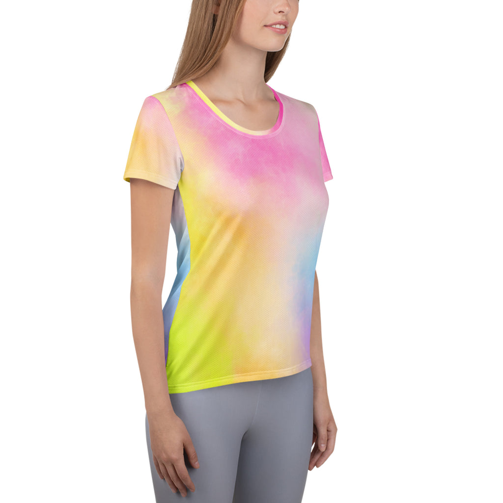 Women’s Colorful Pastel Tie Dye Athletic T-Shirt - Lightweight Moisture Wicking Workout Top With UPF 50+