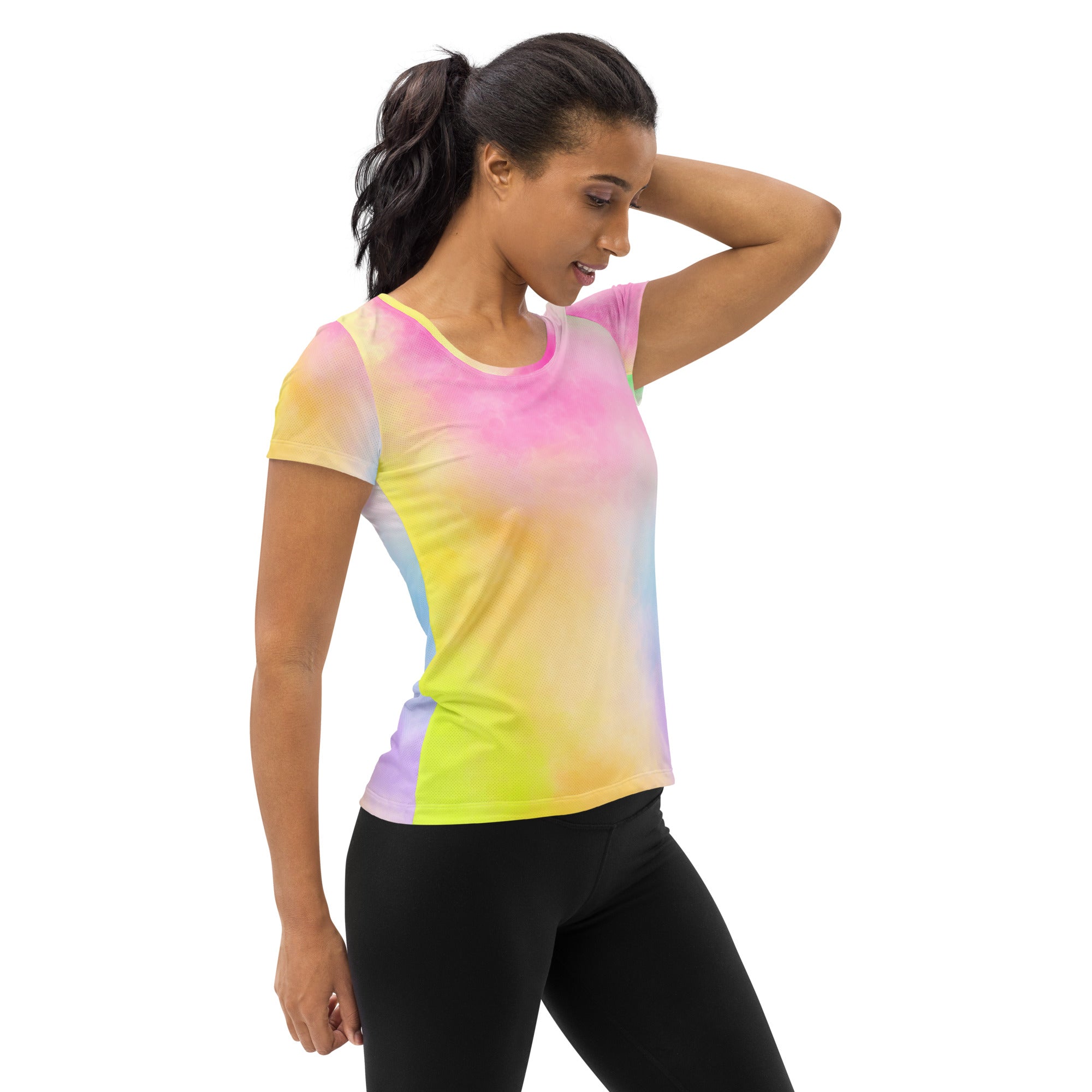 Women’s Colorful Pastel Tie Dye Athletic T-Shirt - Lightweight Moisture Wicking Workout Top With UPF 50+