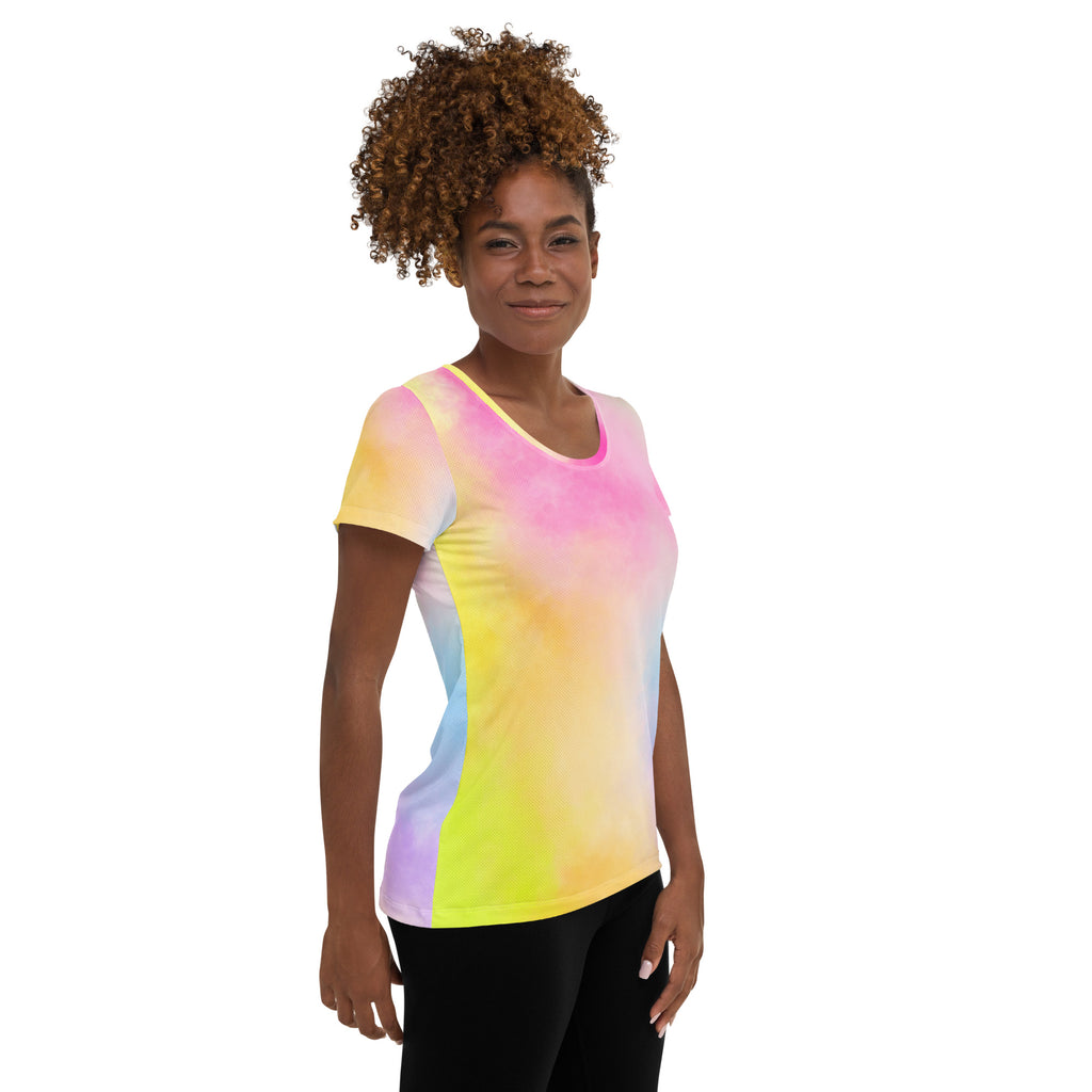 Women’s Colorful Pastel Tie Dye Athletic T-Shirt - Lightweight Moisture Wicking Workout Top With UPF 50+