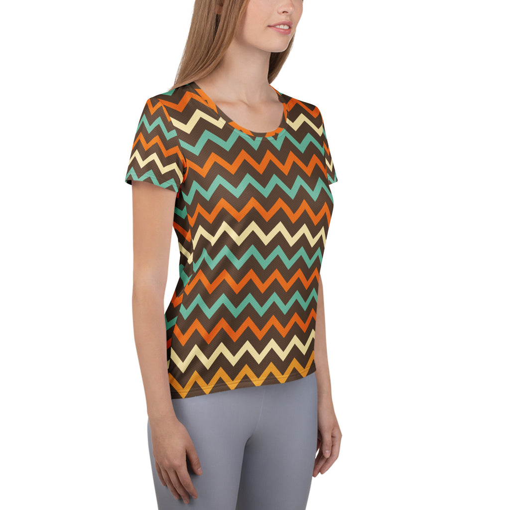 Women’s Retro Chevron Athletic T-Shirt - Lightweight Moisture Wicking Workout Top With UPF 50+