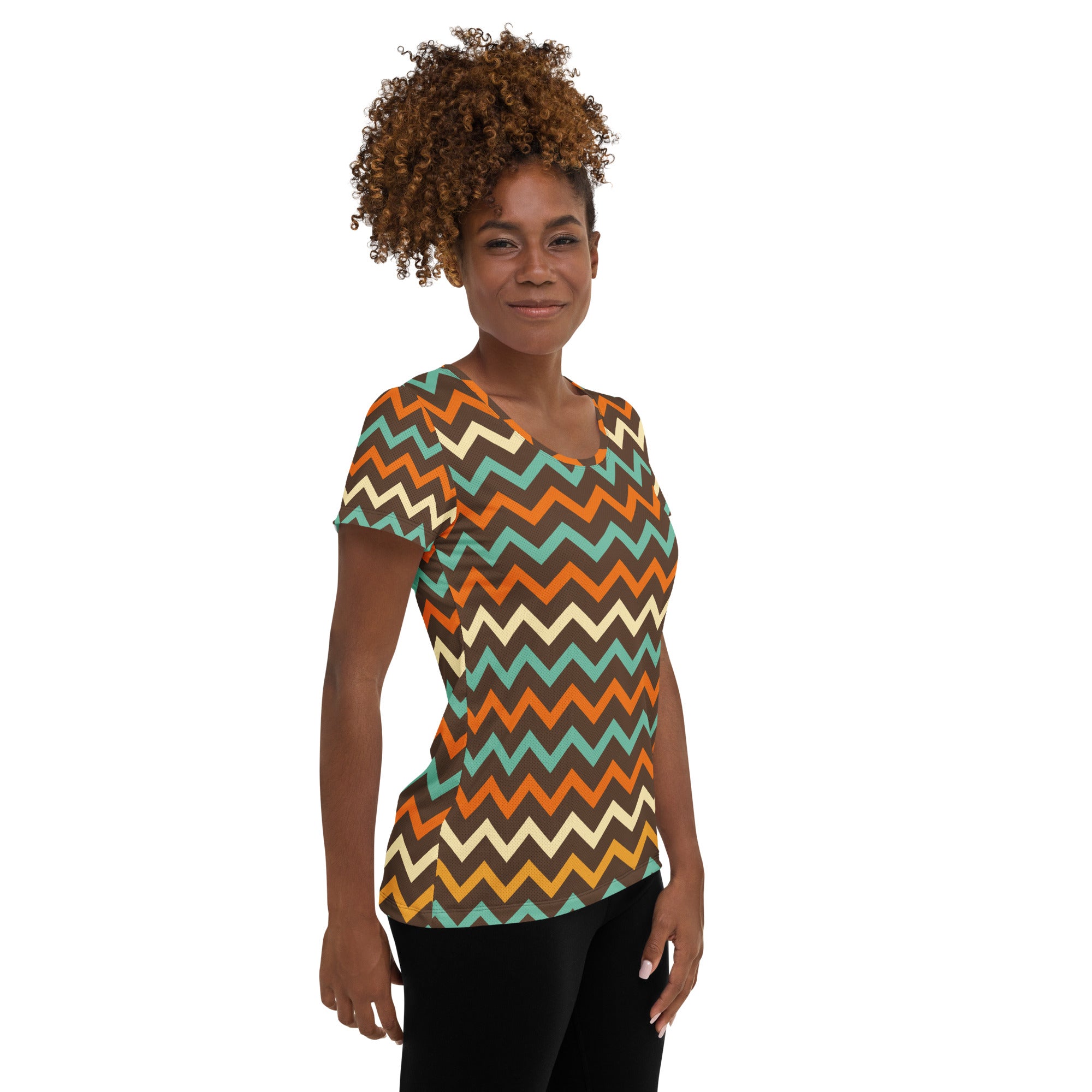 Women’s Retro Chevron Athletic T-Shirt - Lightweight Moisture Wicking Workout Top With UPF 50+