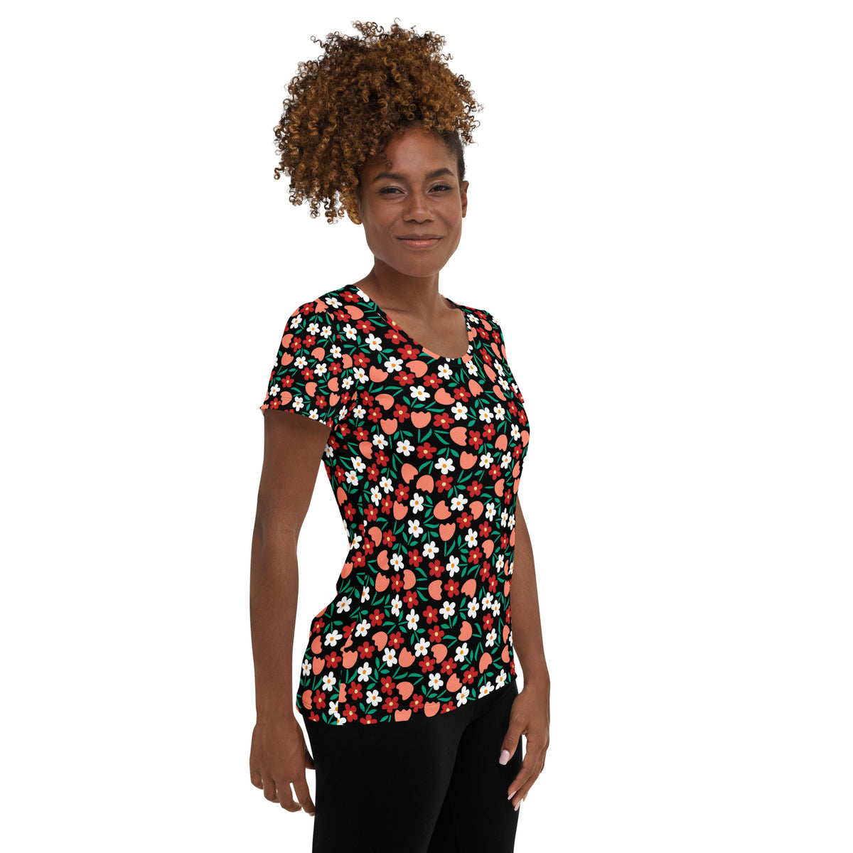 Women’s Strawberry Floral Athletic T-Shirt - Lightweight Moisture Wicking Workout Top With UPF 50+