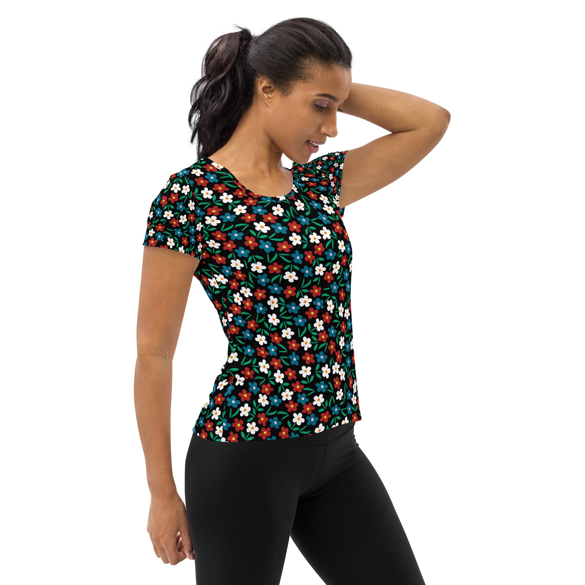 Women’s Colorful Wildflower Athletic T-Shirt - Lightweight Moisture Wicking Workout Top With UPF 50+