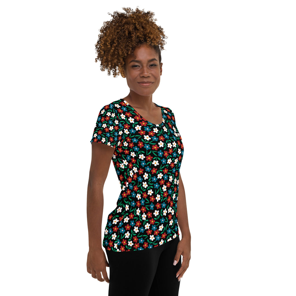 Women’s Colorful Wildflower Athletic T-Shirt - Lightweight Moisture Wicking Workout Top With UPF 50+