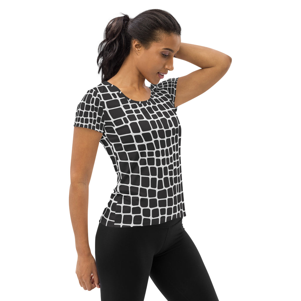 Women’s Black Reptile Print Athletic T-Shirt - Lightweight Moisture Wicking Workout Top With UPF 50+