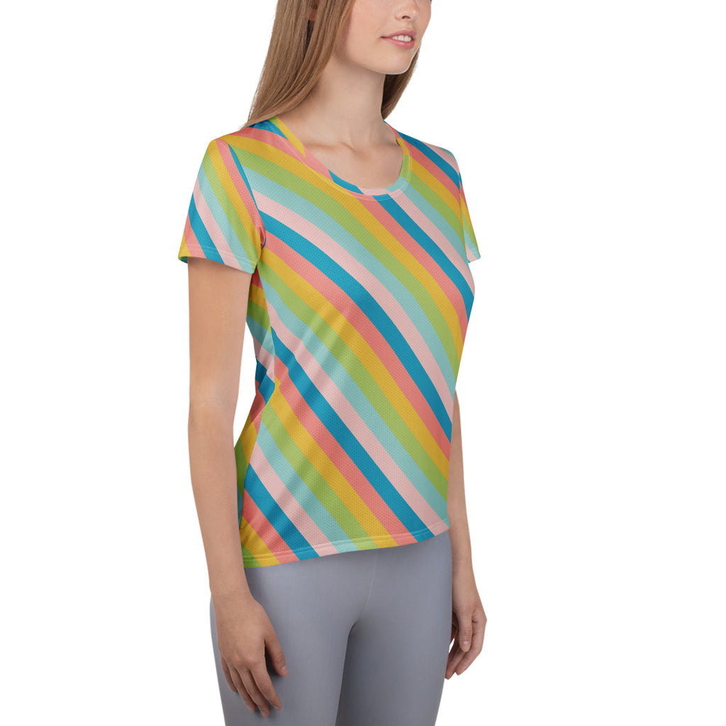 Women’s Colorful Diagonal Athletic T-Shirt - Lightweight Moisture Wicking Workout Top With UPF 50+