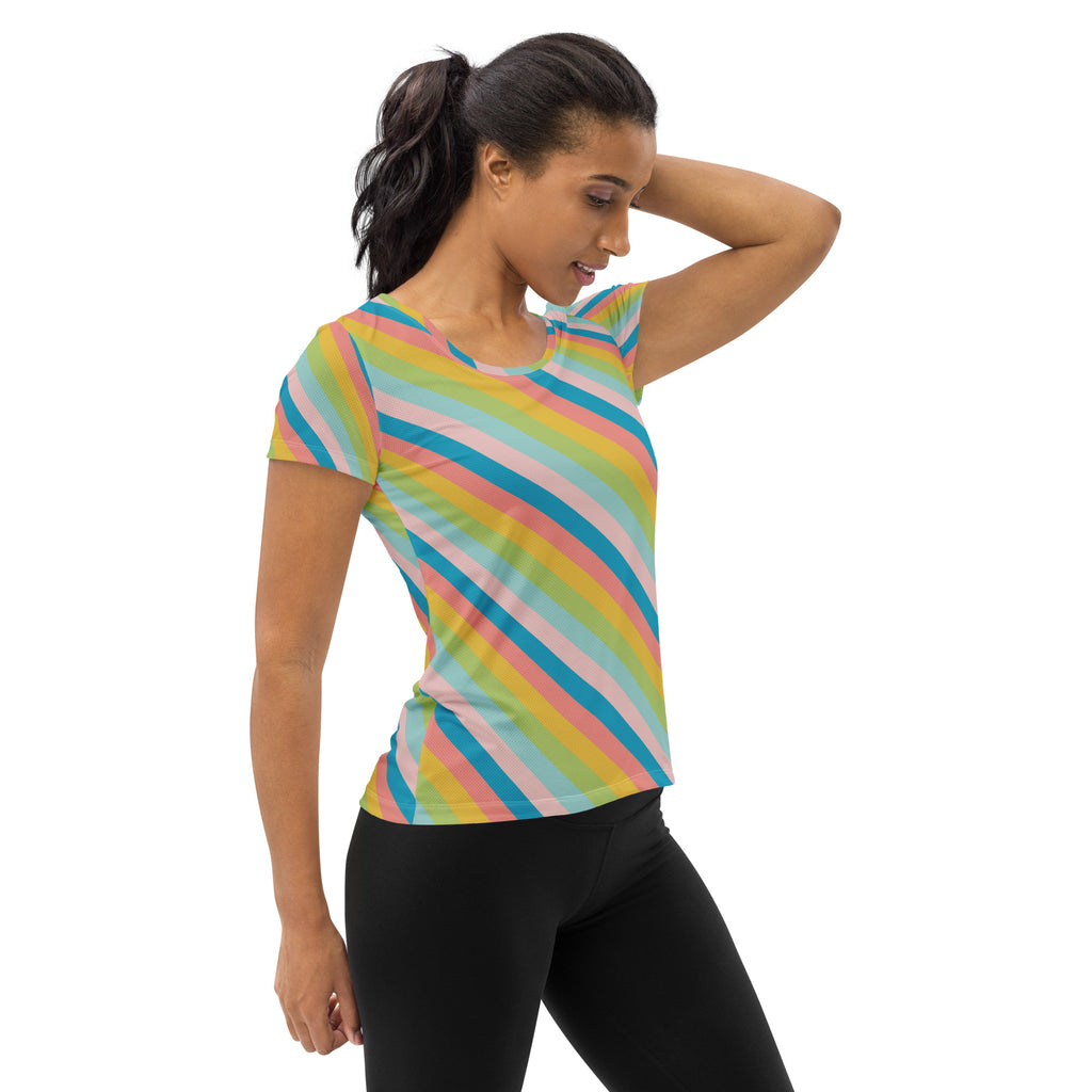 Women’s Colorful Diagonal Athletic T-Shirt - Lightweight Moisture Wicking Workout Top With UPF 50+