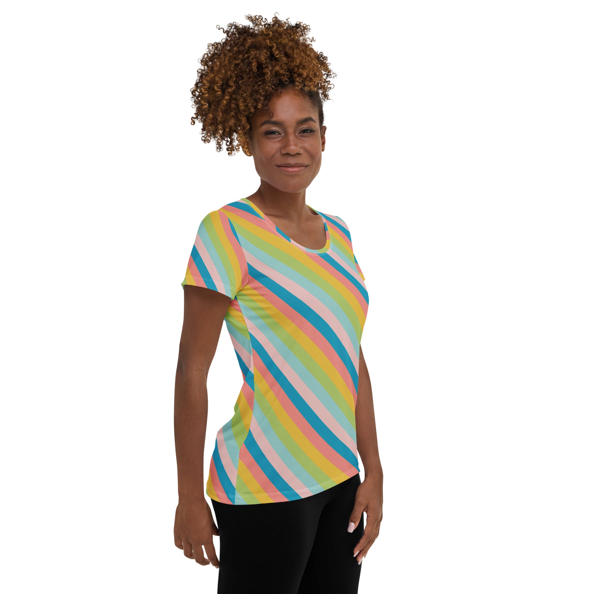 Women’s Colorful Diagonal Athletic T-Shirt - Lightweight Moisture Wicking Workout Top With UPF 50+