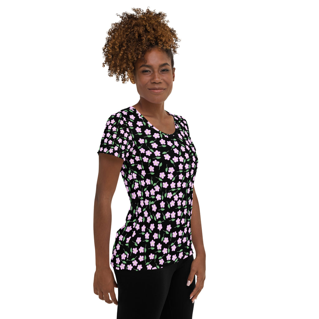Women’s Ditsy Flower Athletic T-Shirt - Lightweight Moisture Wicking Workout Top With UPF 50+