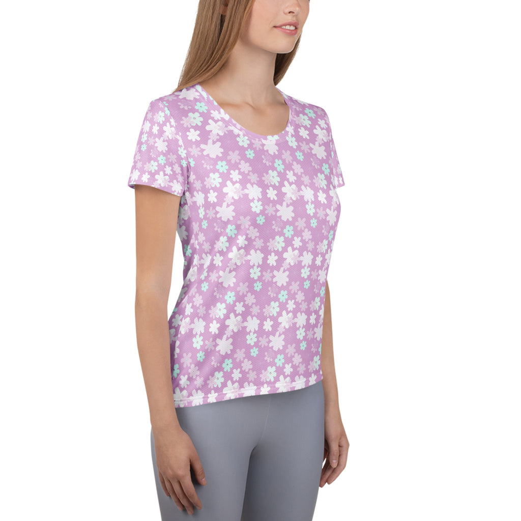 Women’s Lavender Floral Athletic T-Shirt - Lightweight Moisture Wicking Workout Top With UPF 50+
