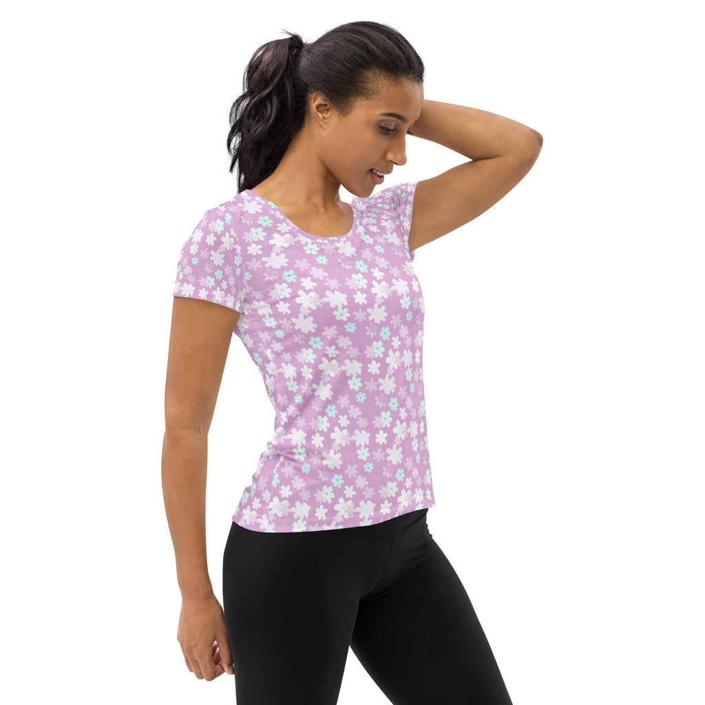 Women’s Lavender Floral Athletic T-Shirt - Lightweight Moisture Wicking Workout Top With UPF 50+