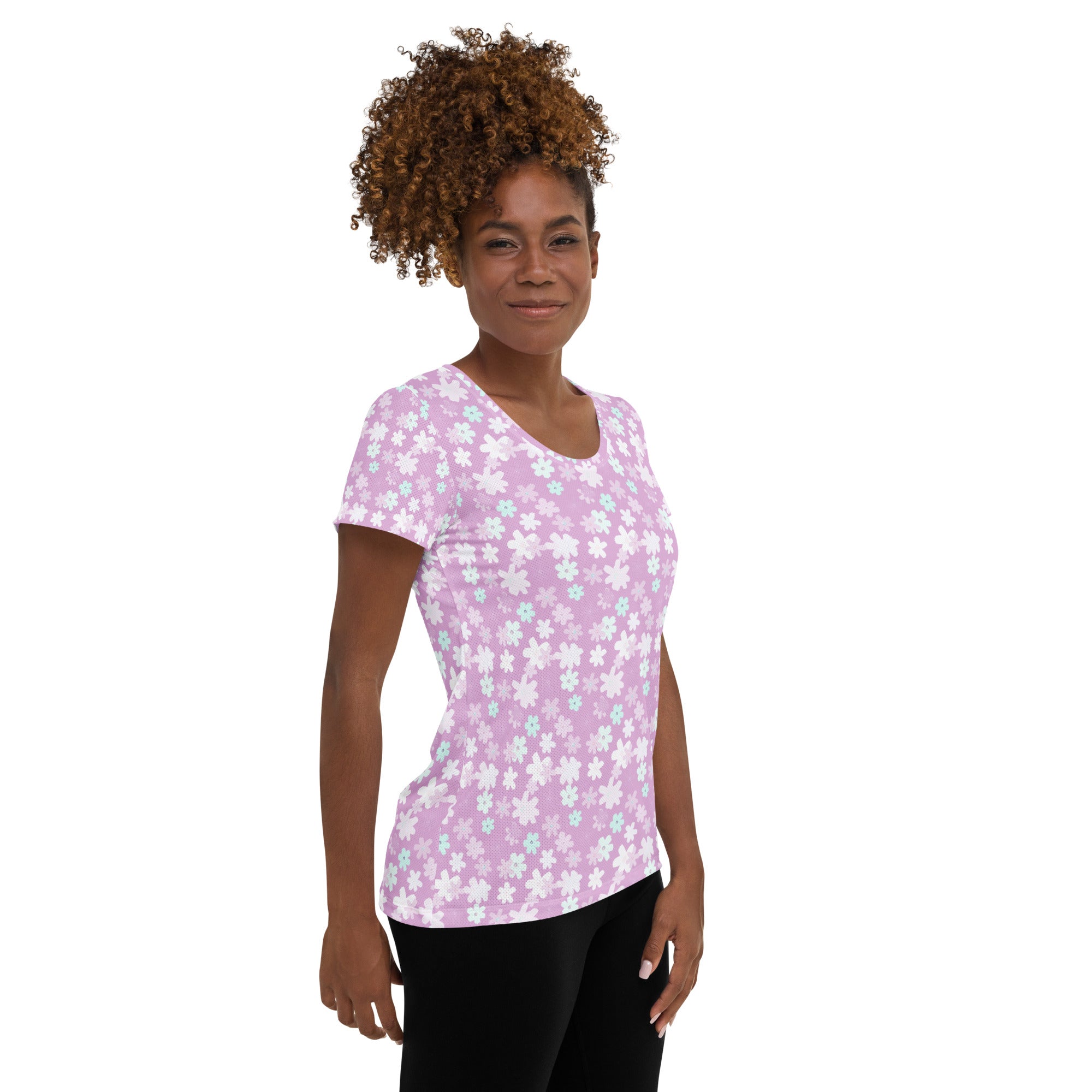 Women’s Lavender Floral Athletic T-Shirt - Lightweight Moisture Wicking Workout Top With UPF 50+