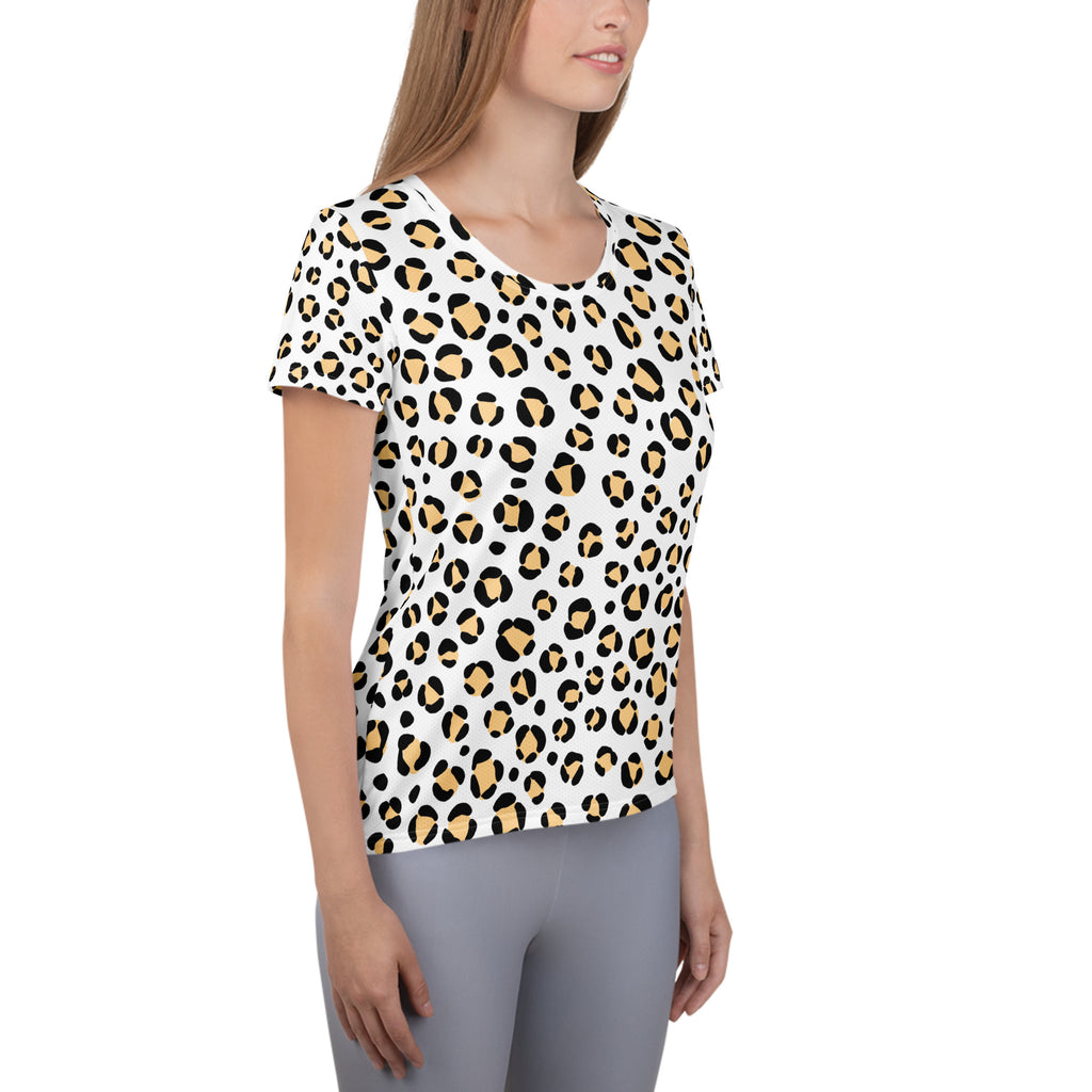 Women’s Yellow Leopard Print Athletic T-Shirt - Lightweight Moisture Wicking Workout Top With UPF 50+