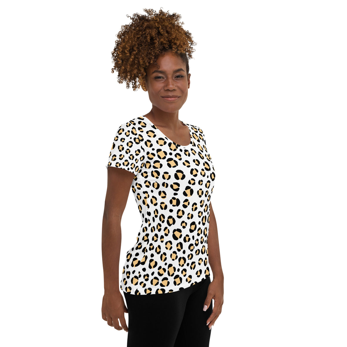 Women’s Yellow Leopard Print Athletic T-Shirt - Lightweight Moisture Wicking Workout Top With UPF 50+