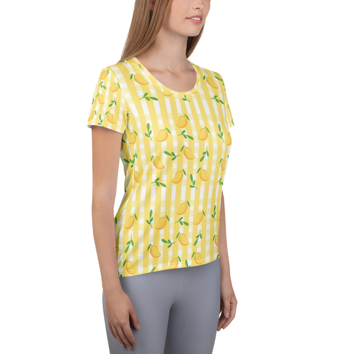 Women’s Mango Gingham Athletic T-Shirt - Lightweight Moisture Wicking Workout Top With UPF 50+