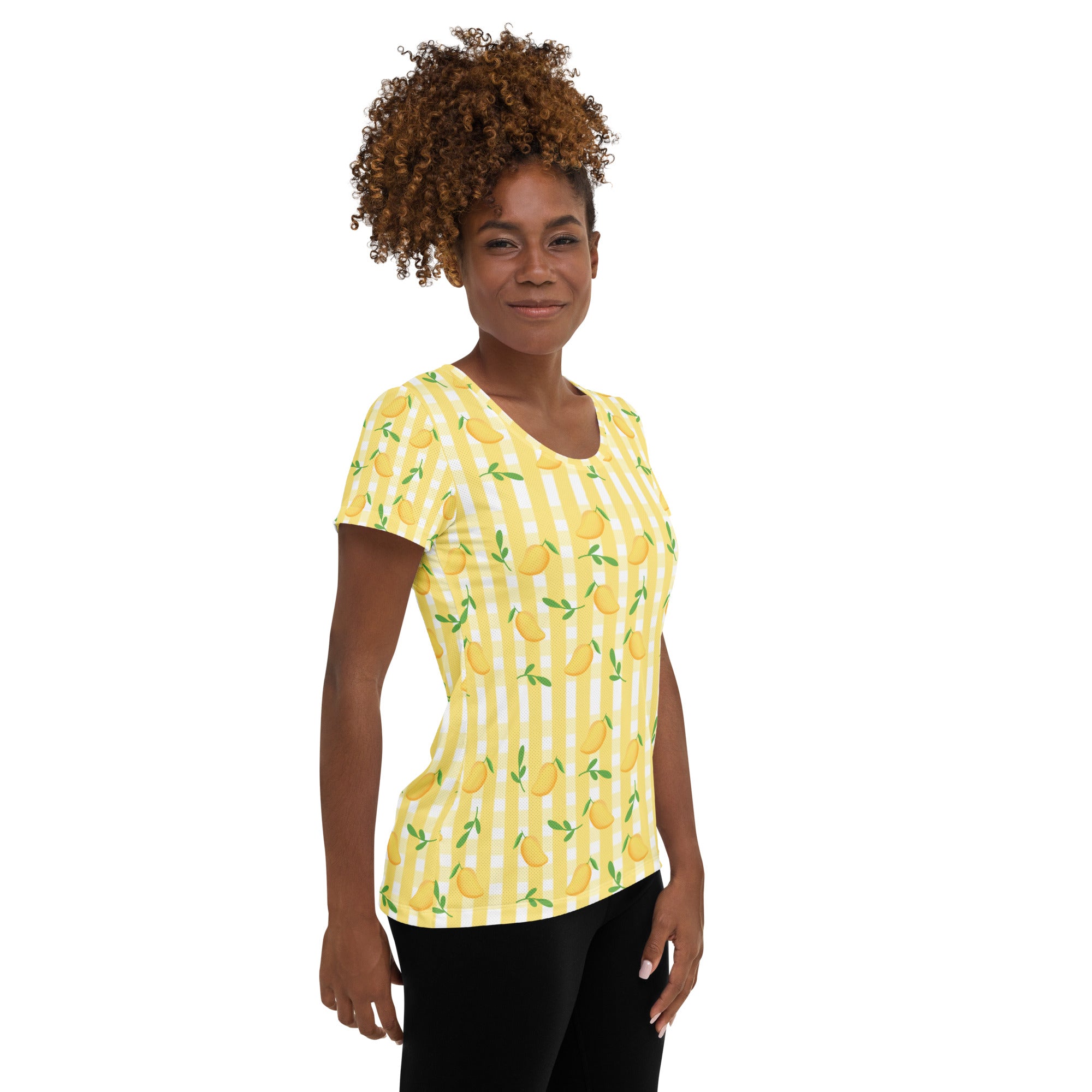 Women’s Mango Gingham Athletic T-Shirt - Lightweight Moisture Wicking Workout Top With UPF 50+