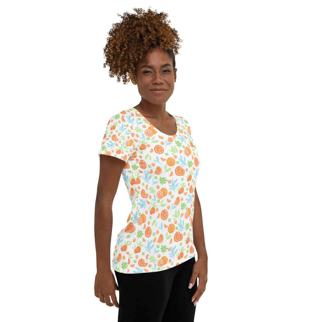 Women’s Orange Citrus Athletic T-Shirt - Lightweight Moisture Wicking Workout Top With UPF 50+