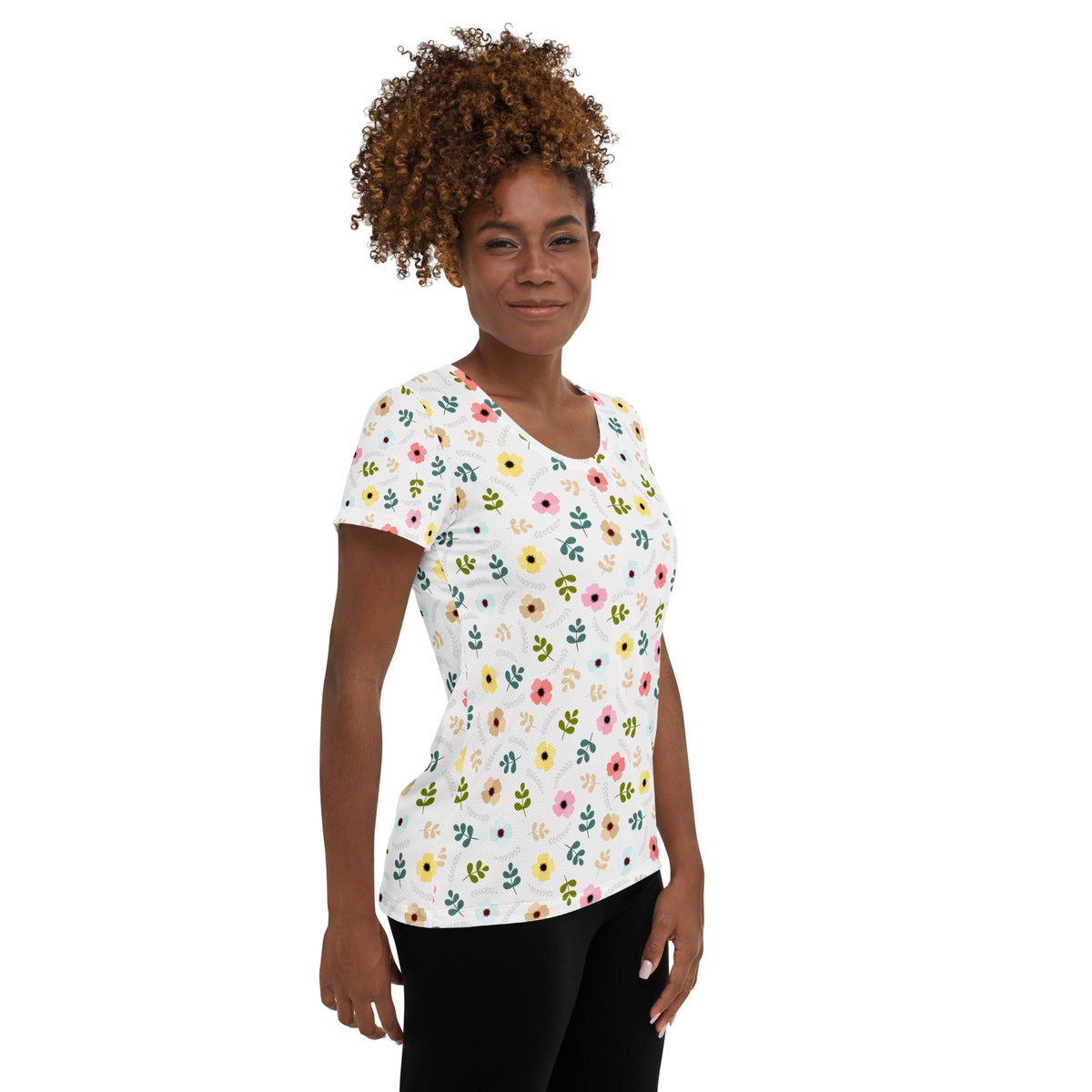 Women’s Colorful Botanical Floral Athletic T-Shirt - Lightweight Moisture Wicking Workout Top With UPF 50+