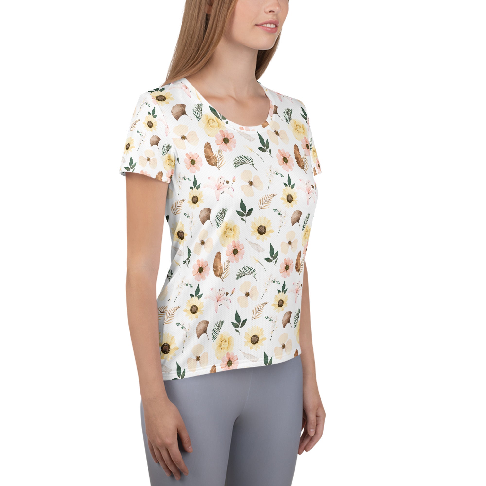 Women’s Soft Boho Wildflower Athletic T-Shirt - Lightweight Moisture Wicking Workout Top With UPF 50+
