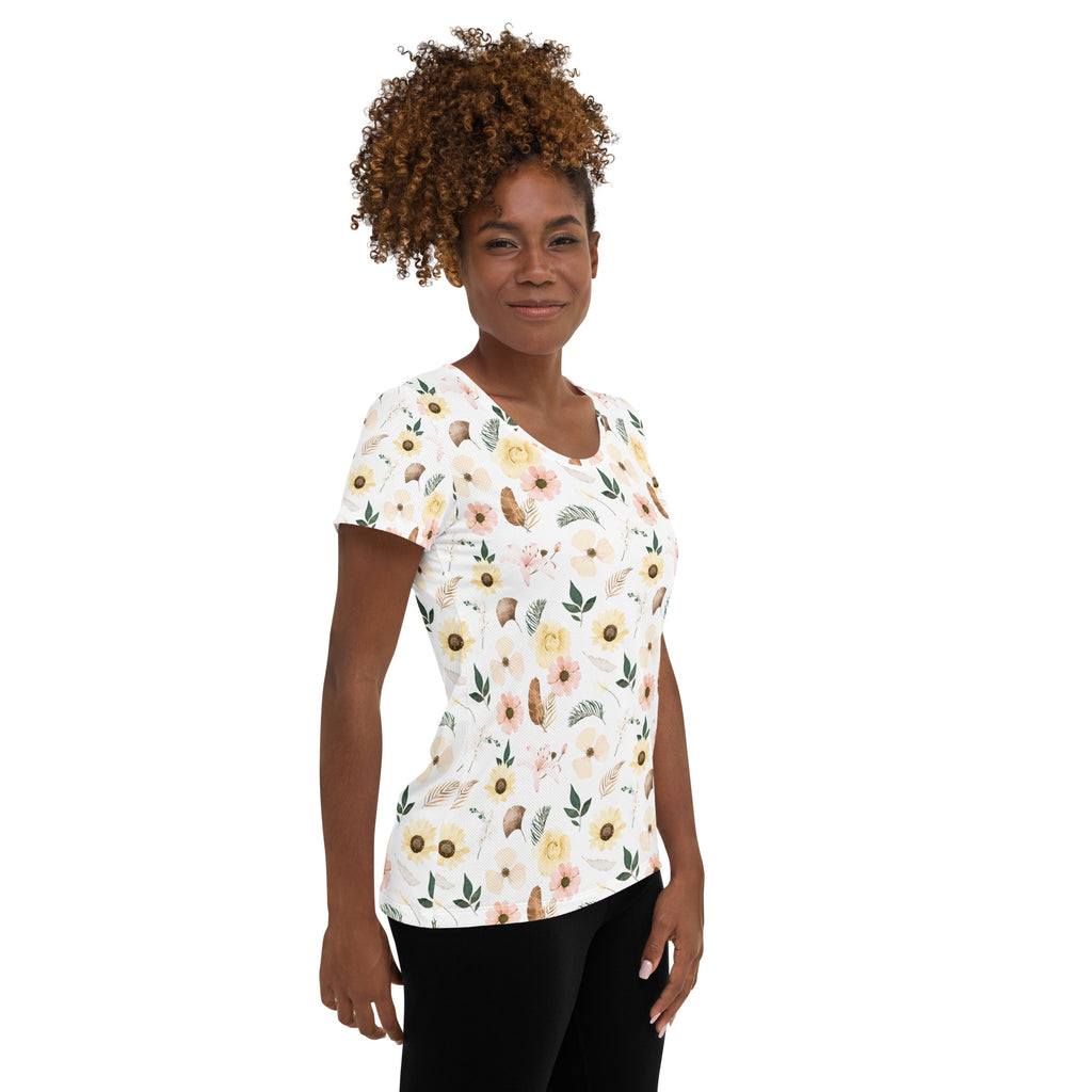 Women’s Soft Boho Wildflower Athletic T-Shirt - Lightweight Moisture Wicking Workout Top With UPF 50+