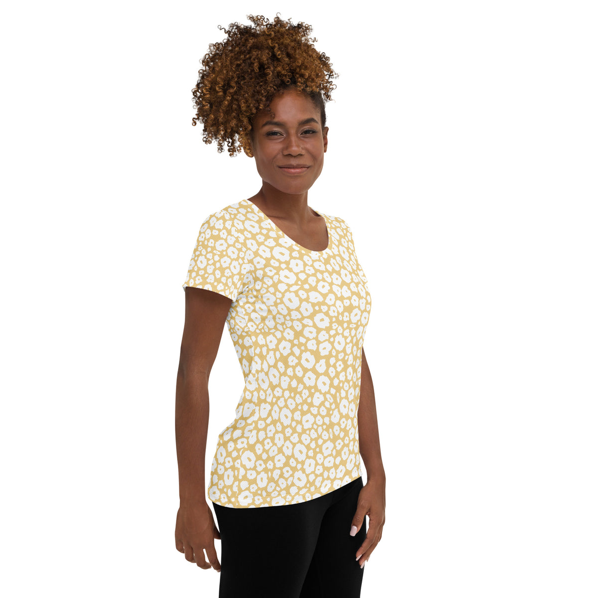 Women’s Cream Leopard Print Athletic T-Shirt - Lightweight Moisture Wicking Workout Top With UPF 50+