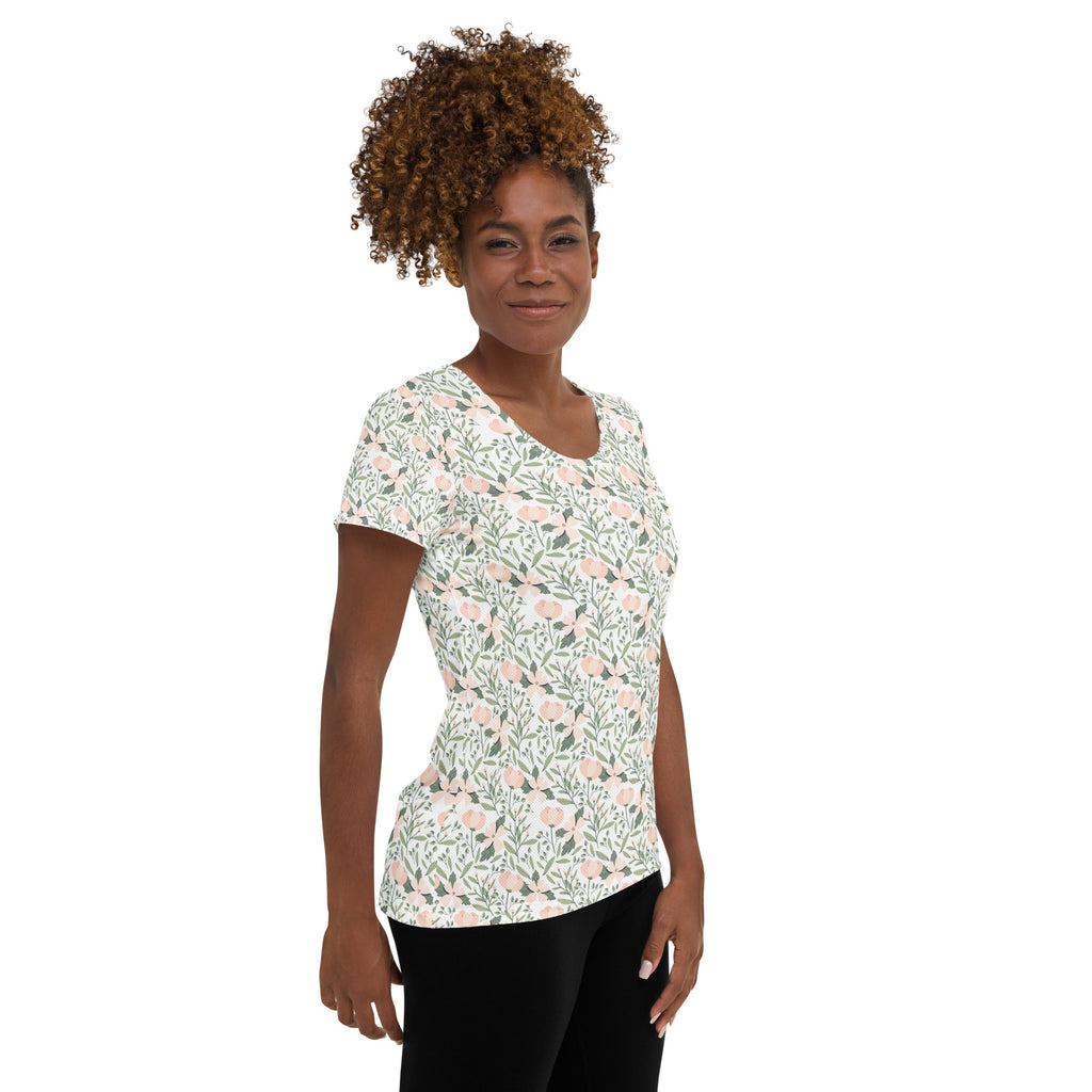 Women’s Sage Green Botanical Athletic T-Shirt - Lightweight Moisture Wicking Workout Top With UPF 50+