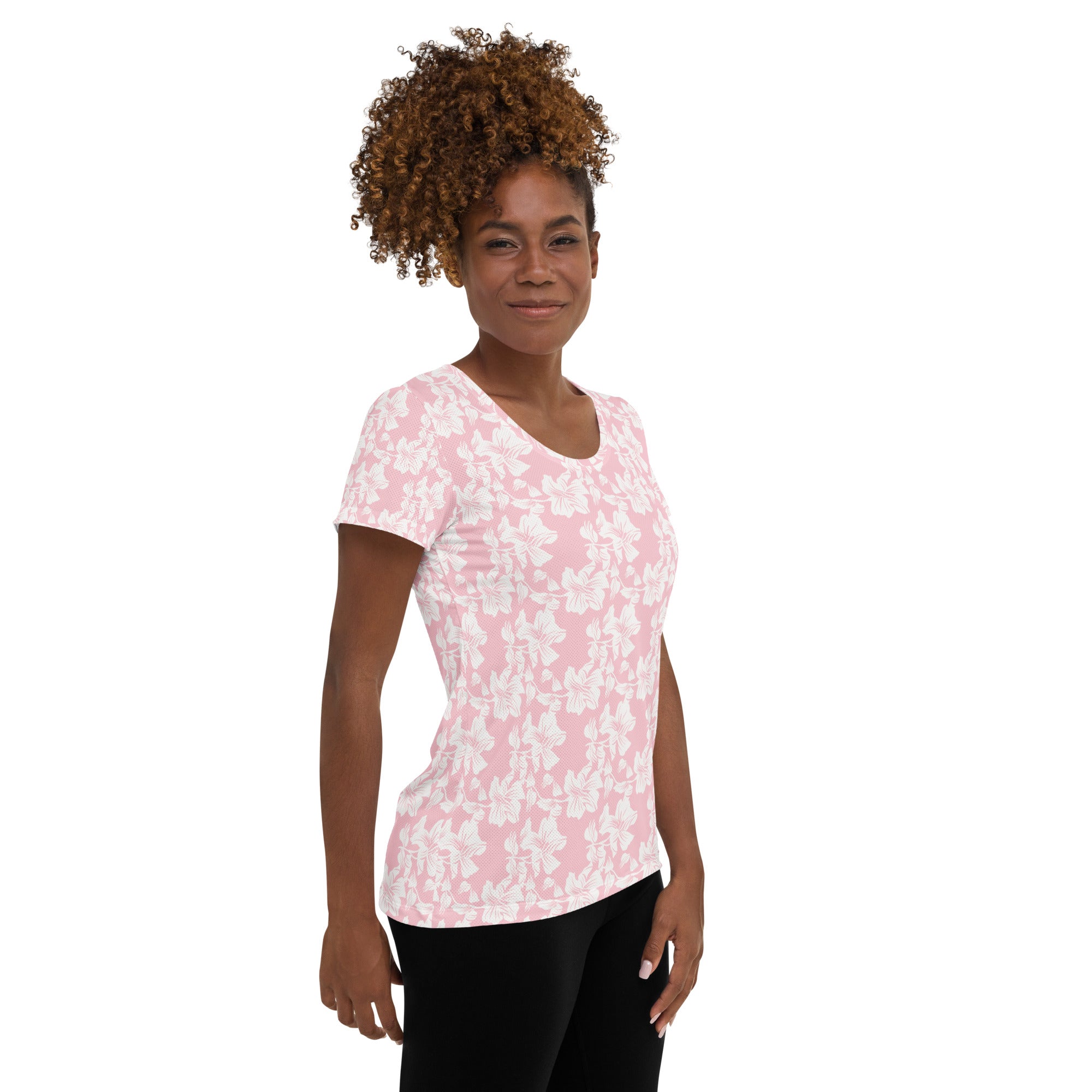 Women’s Pink Lily Athletic T-Shirt - Lightweight Moisture Wicking Workout Top With UPF 50+
