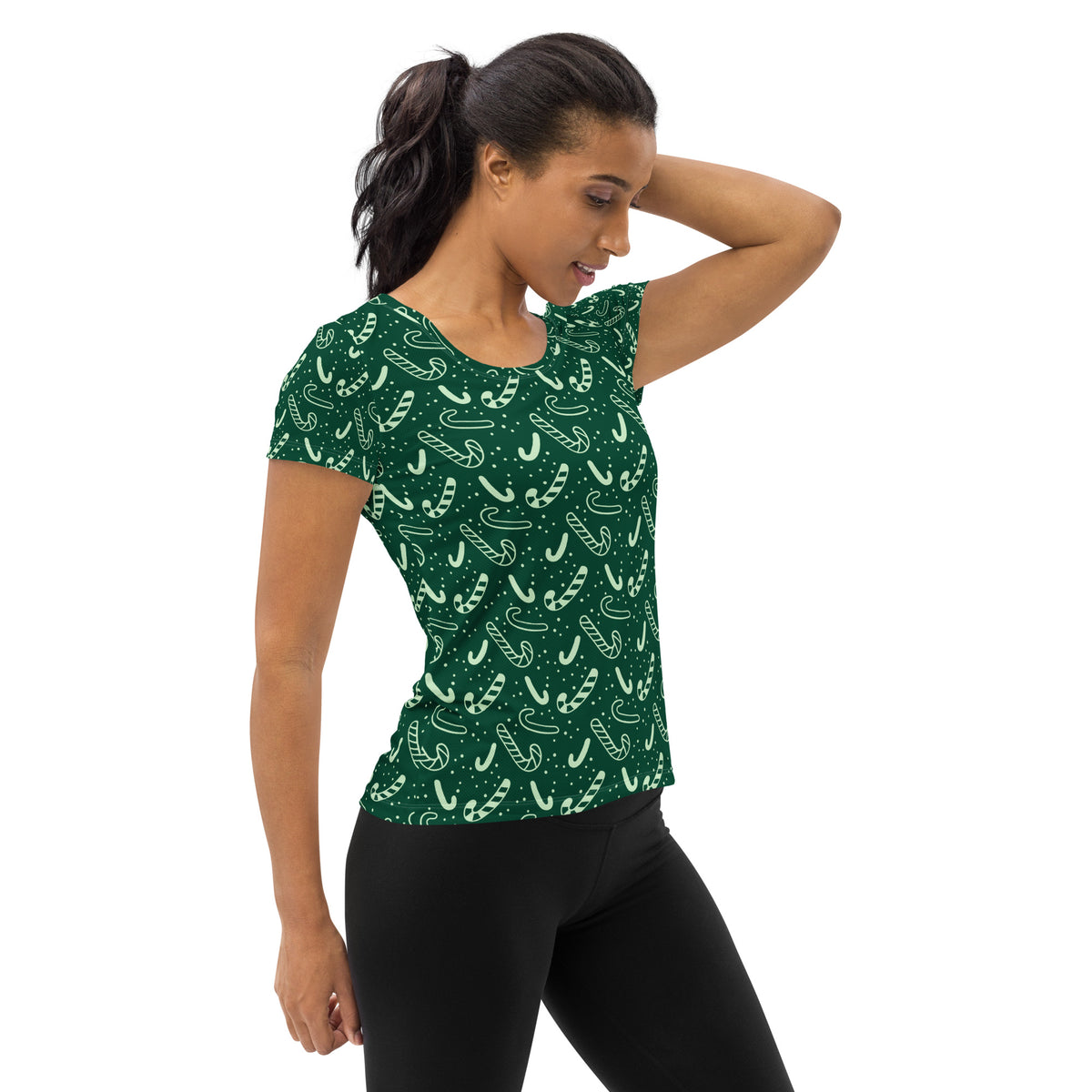 Women’s Grreen Candy Cane Athletic T-Shirt - Lightweight Moisture Wicking Workout Top With UPF 50+