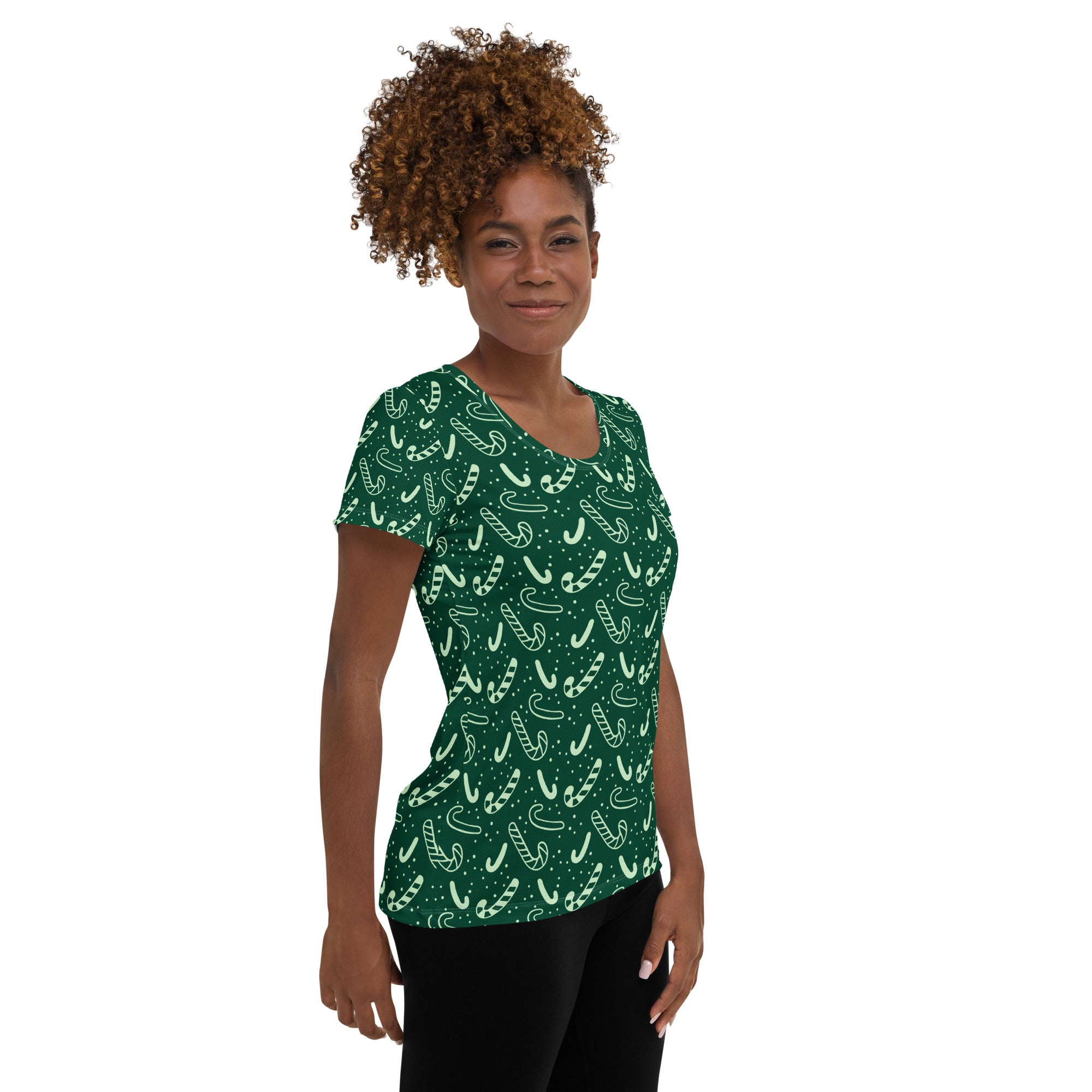 Women’s Grreen Candy Cane Athletic T-Shirt - Lightweight Moisture Wicking Workout Top With UPF 50+
