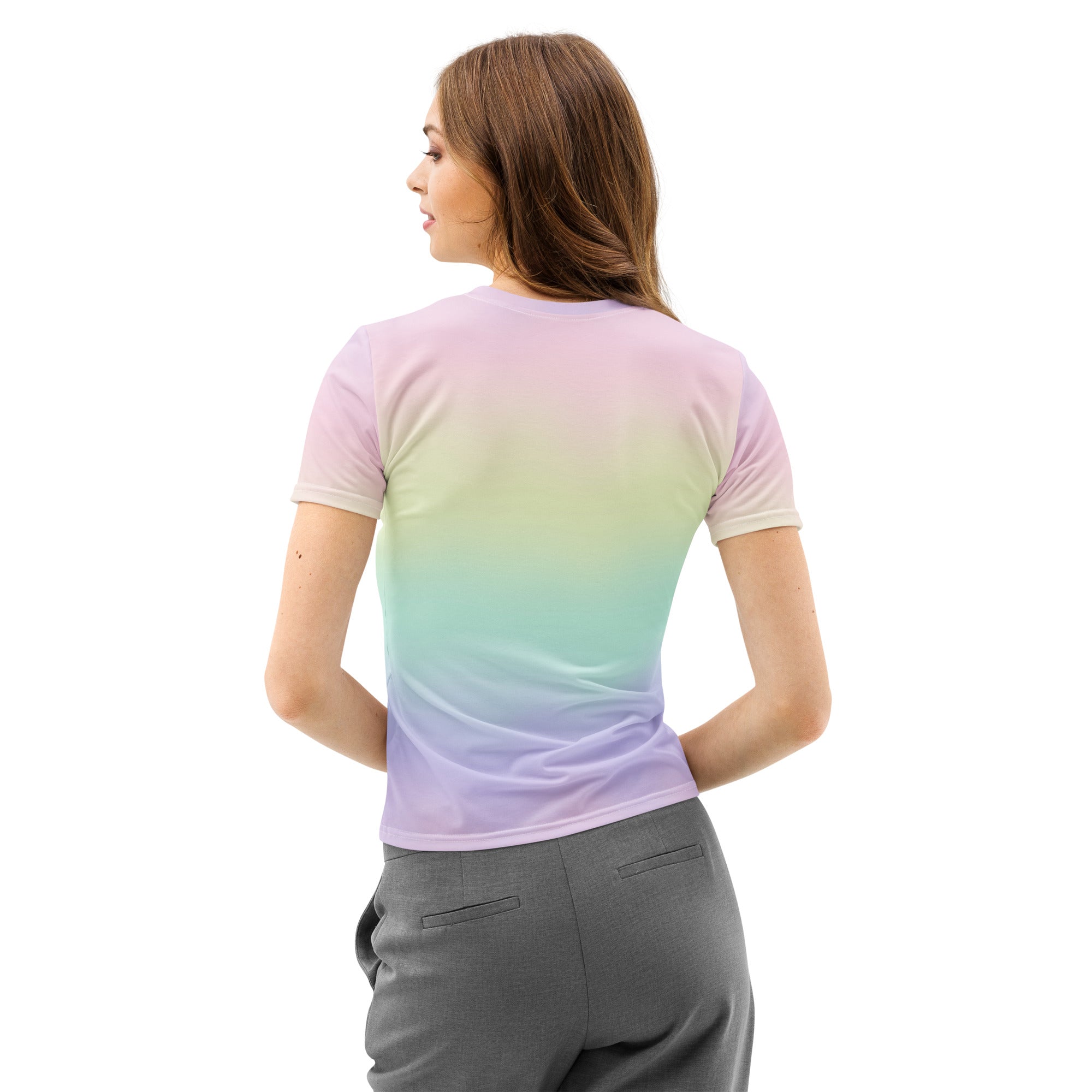 Women’s Pastel Rainbow Cotton T-Shirt – Soft Stretch Pilling Resistant Tee