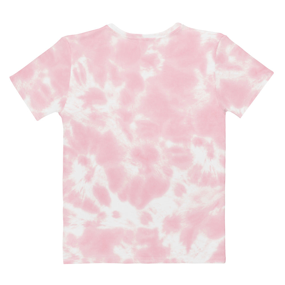 Women’s soft stretch cotton t-shirt in pink and white tie dye with short sleeves and relaxed fit pilling resistant tee