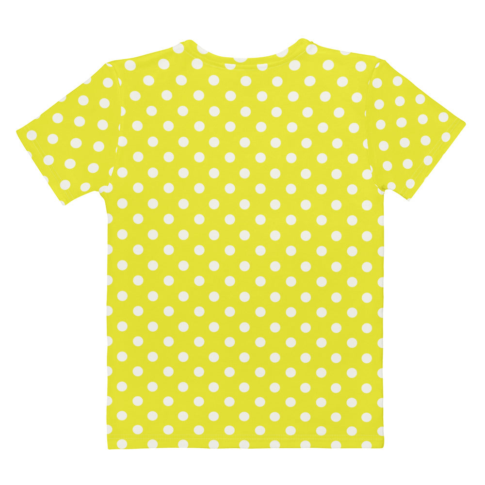 Women’s yellow cotton t-shirt with white polka dots short sleeves soft stretch and pilling resistant fabric