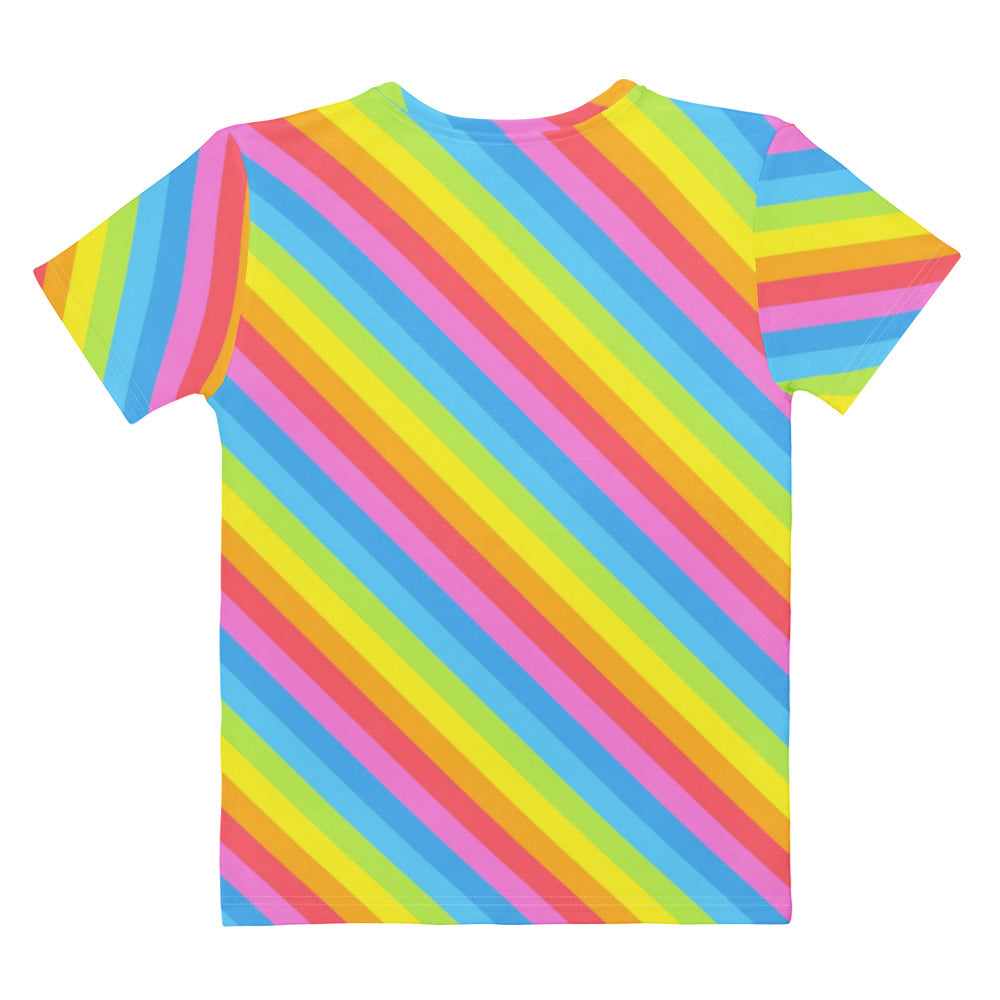 Women’s Rainbow Diagonal Stripe Cotton T-Shirt – Soft Stretch Pilling Resistant Tee