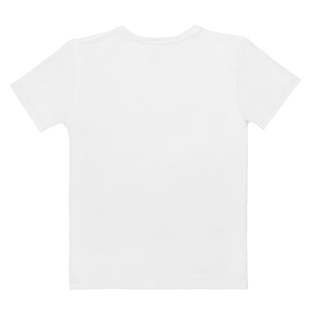 Women’s white cotton t-shirt with soft stretch, pilling resistant fabric, simple crew neck, and short sleeves