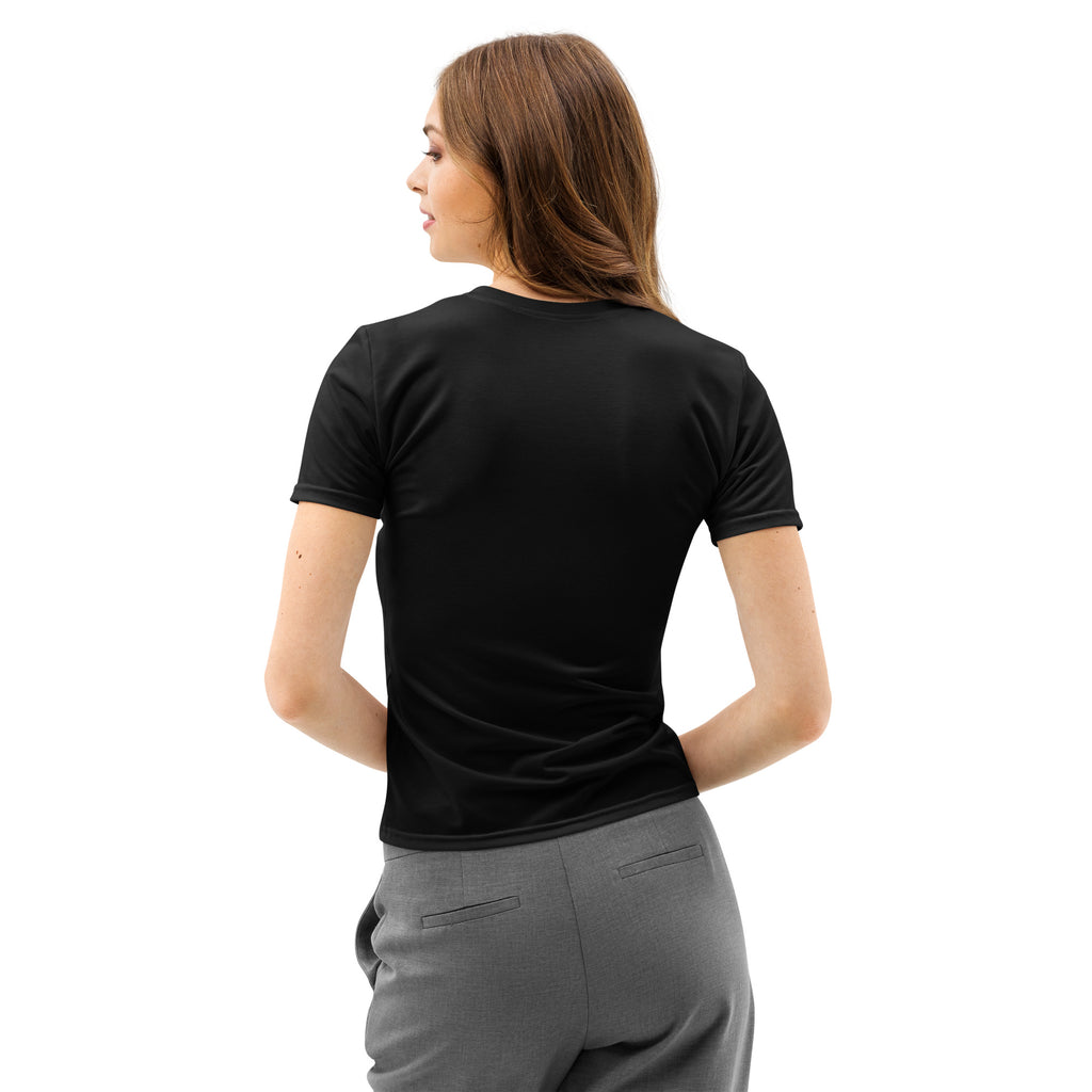 Women’s black short-sleeved fitted cotton t-shirt with soft stretch and pilling resistant fabric for everyday wear