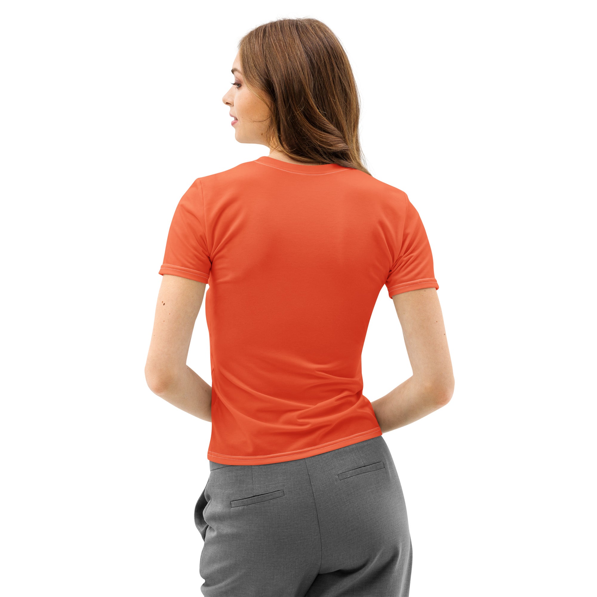 Women’s orange cotton t-shirt with short sleeves soft stretch and pilling resistant fitted tee front view