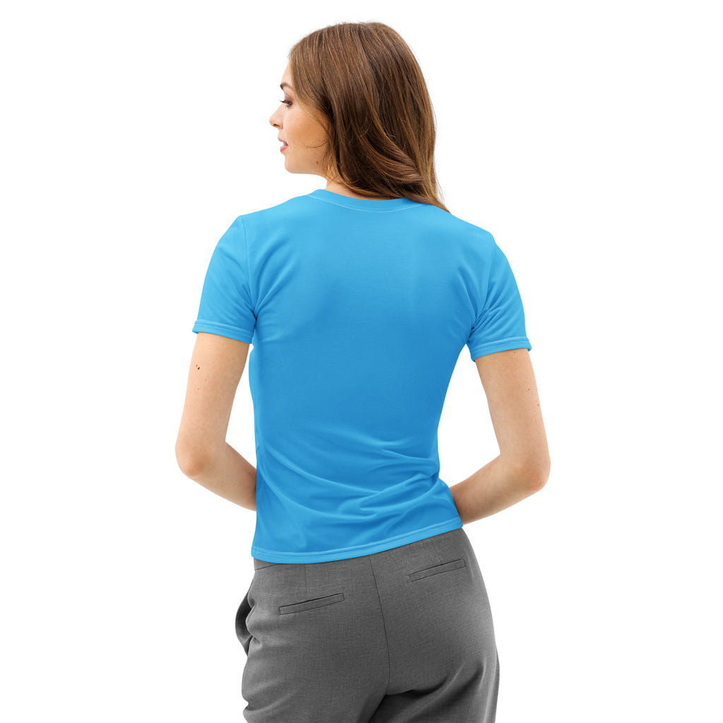 Women’s sky blue cotton t-shirt with bright blue short sleeves soft stretch and pilling resistant crew neck design