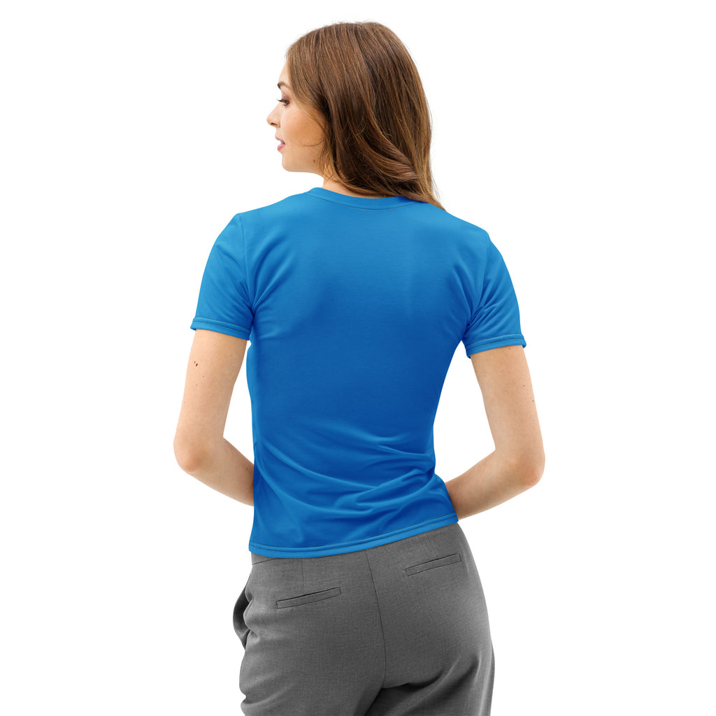 A vibrant royal blue women’s short-sleeved cotton t-shirt with a classic crew neck soft stretch and pilling resistant fabric